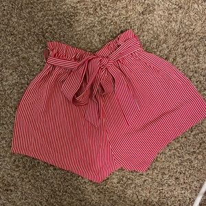 red and white striped shorts